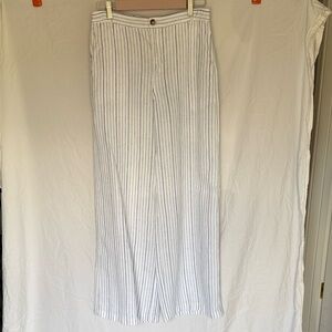 Madewell Linen Trousers Size 2 Oversized White Blue Striped Wide Leg